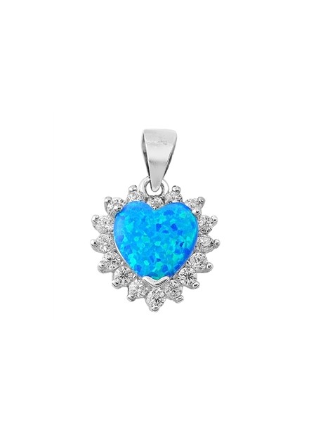 Pendentif Cœur orné d'une Opale bleue en Argent 925