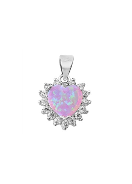 Pendentif Cœur orné d'une Opale rose en Argent 925