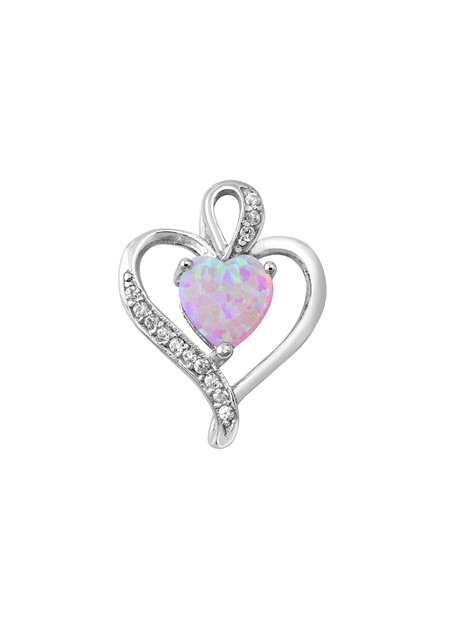 Pendentif Cœur orné d'une Opale rose en Argent 925