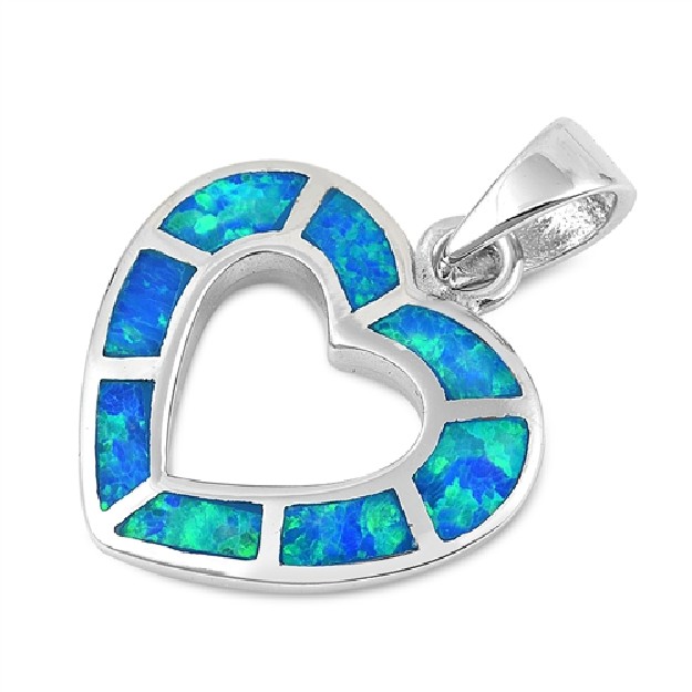 Pendentif Cœur orné d'Opale bleue en Argent 925
