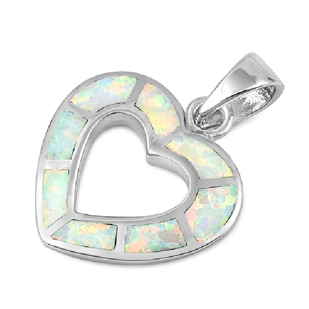 Pendentif Cœur orné d'Opale blanche en Argent 925