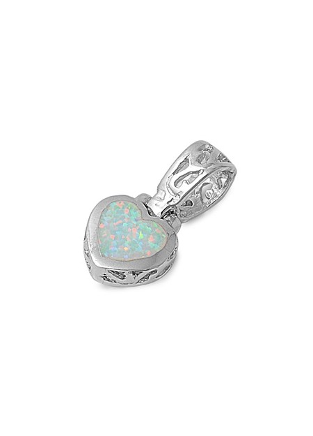 Pendentif Cœur orné d'une Opale blanche en Argent 925
