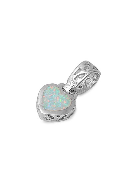 Pendentif Cœur orné d'une Opale blanche en Argent 925