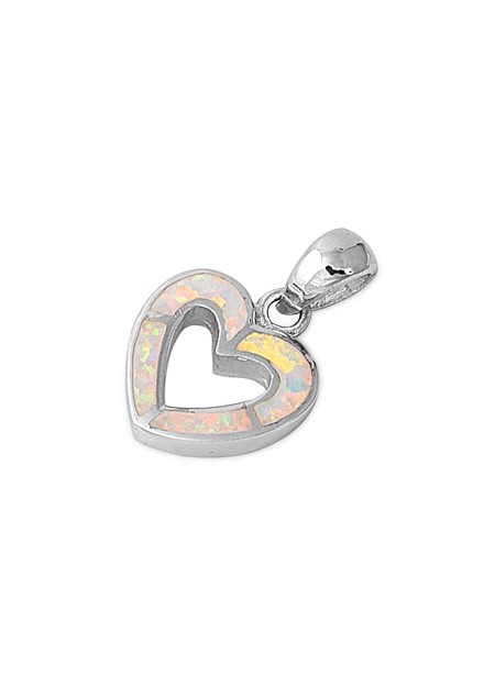 Pendentif Cœur orné d'Opale blanche en Argent 925