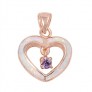 Pendentif Cœur orné d'Opale blanche et d'une Améthyste violette en plaqué Or rose