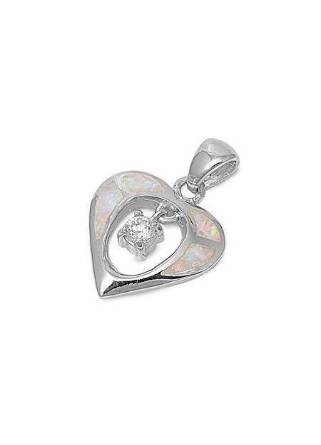 Pendentif Cœur orné d'Opale blanche en Argent 925