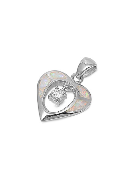 Pendentif Cœur orné d'Opale blanche en Argent 925