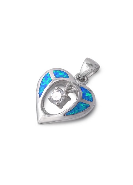 Pendentif Cœur orné d'Opale bleue en Argent 925