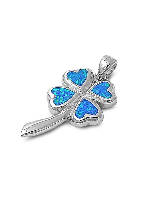 Pendentif Trèfle à 4 Cœurs orné d'Opale bleue en Argent 925
