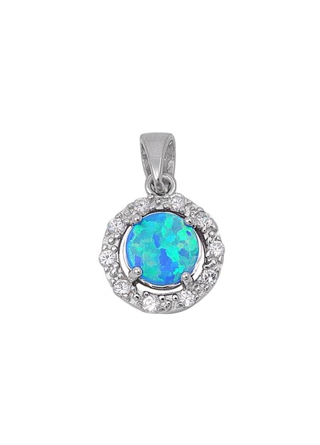 Pendentif Médaillon orné d'une Opale bleue en Argent 925