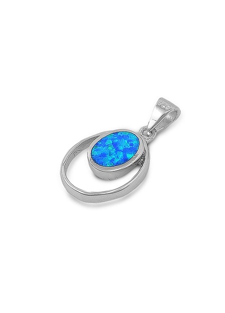 Pendentif Médaillon ovale orné d'une Opale bleue en Argent 925