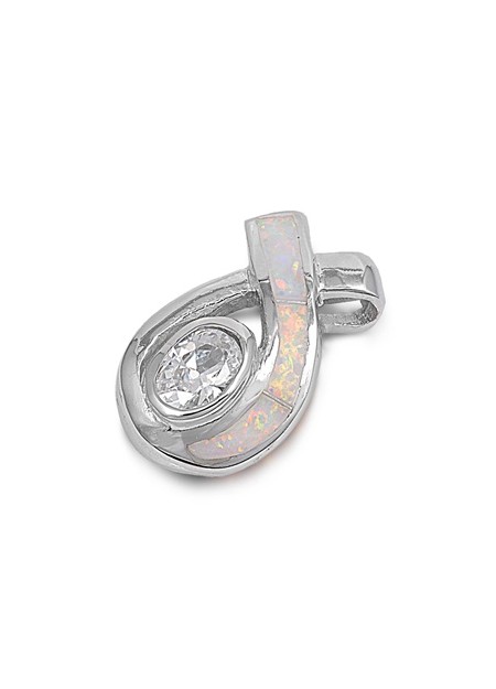 Pendentif Médaillon ovale orné d'Opale blanche avec un Oxyde de zirconium au centre en Argent 925