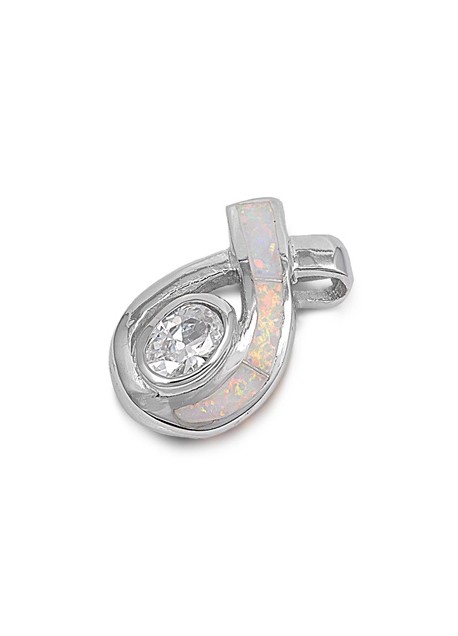 Pendentif Médaillon ovale orné d'Opale blanche avec un Oxyde de zirconium au centre en Argent 925