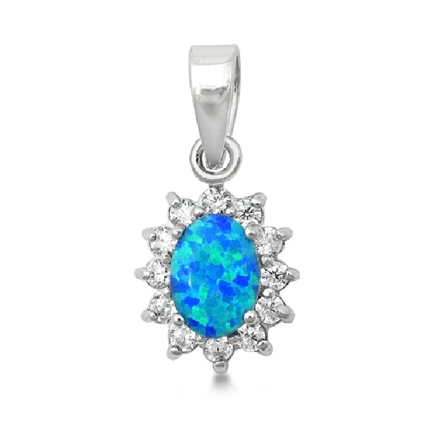 Pendentif Médaillon ovale orné d'une Opale bleue en Argent 925