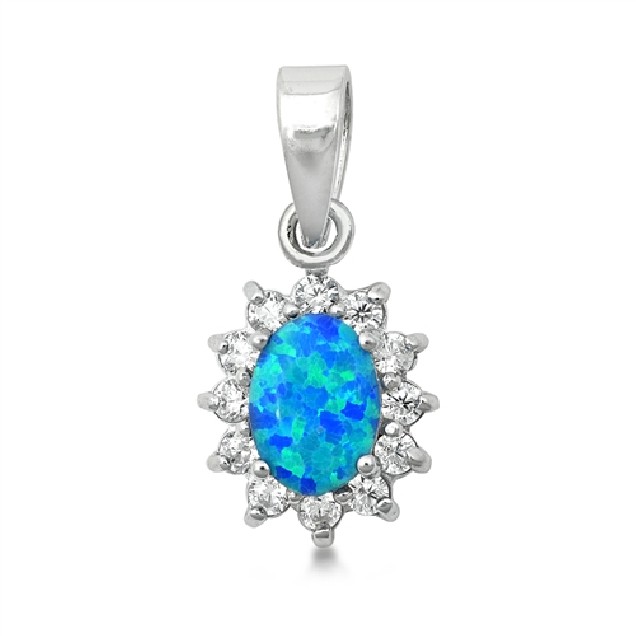 Pendentif Médaillon ovale orné d'une Opale bleue en Argent 925