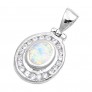 Pendentif Médaillon ovale orné d'une Opale blanche avec des Oxydes de zirconium autour en Argent 925