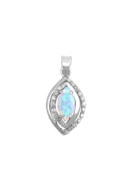 Pendentif Médaillon ovale orné d'une Opale bleue en Argent 925