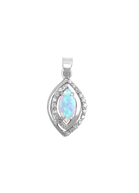 Pendentif Médaillon ovale orné d'une Opale bleue en Argent 925