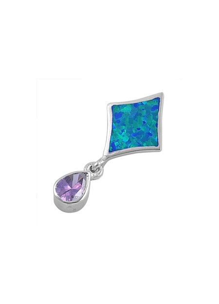 Pendentif Losange orné d'une Opale bleue avec une Améthyste violette en Argent 925