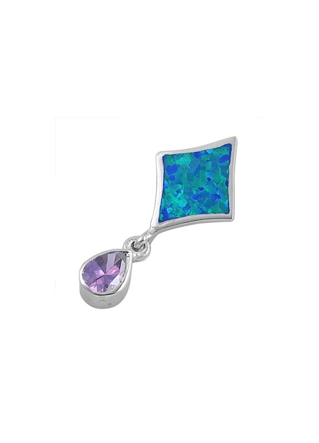 Pendentif Losange orné d'une Opale bleue avec une Améthyste violette en Argent 925