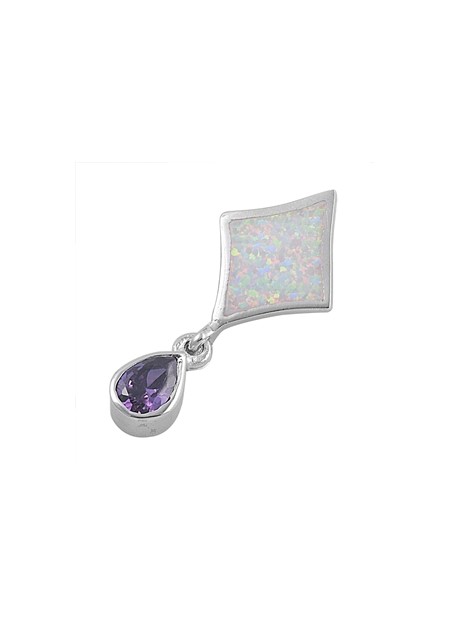 Pendentif Losange orné d'une Opale blanche avec une Améthyste violette en Argent 925