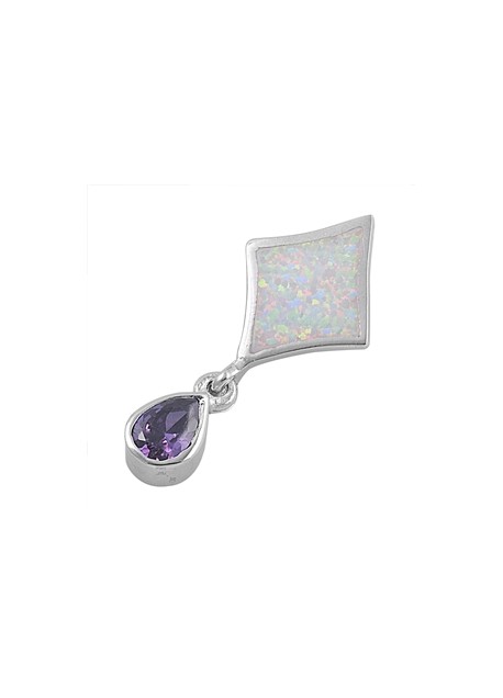 Pendentif Losange orné d'une Opale blanche avec une Améthyste violette en Argent 925
