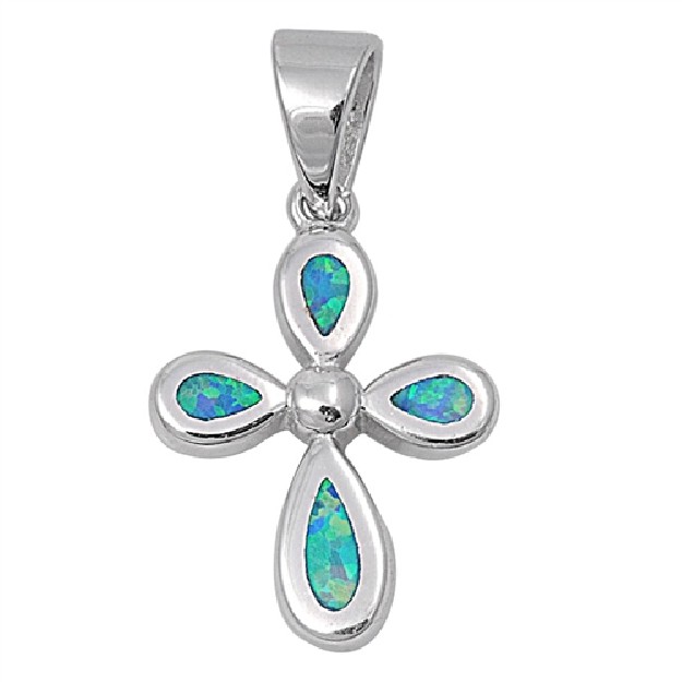 Pendentif Croix orné d'Opale bleue en Argent 925