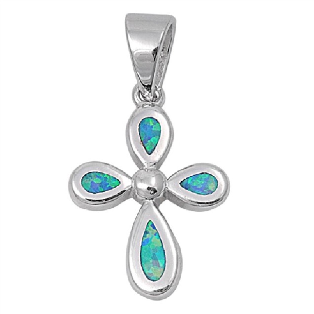 Pendentif Croix orné d'Opale bleue en Argent 925