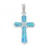 Pendentif Croix orné d'Opale bleue en Argent 925