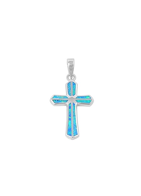 Pendentif Croix orné d'Opale bleue en Argent 925