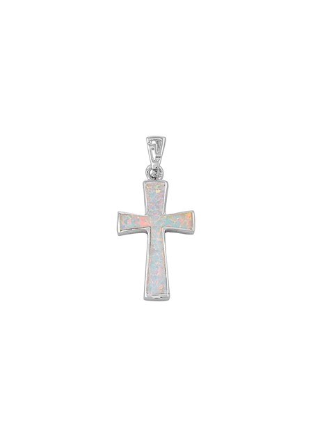 Pendentif Croix orné d'une Opale blanche en Argent 925