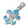 Pendentif Fleur de Lys orné d'Opale bleue en Argent 925