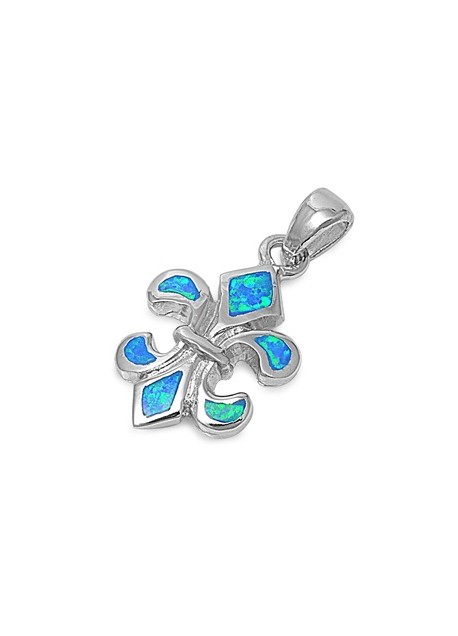 Pendentif Fleur de Lys orné d'Opale bleue en Argent 925
