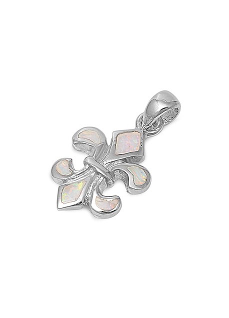 Pendentif Fleur de Lys orné d'Opale blanche en Argent 925