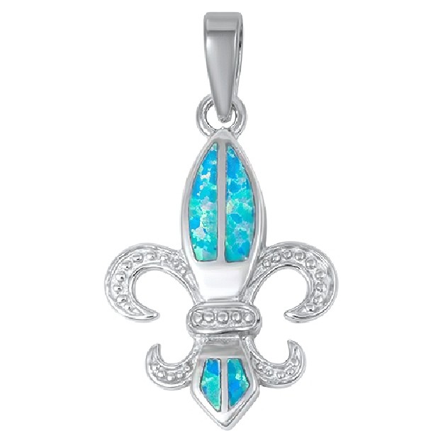 Pendentif Fleur de Lys orné d'Opale bleue en Argent 925