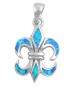 Pendentif Fleur de Lys orné d'Opale bleue en Argent 925