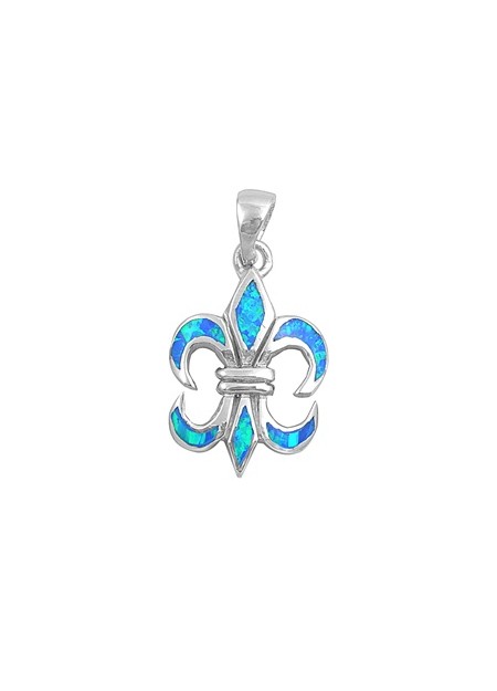 Pendentif Fleur de Lys orné d'Opale bleue en Argent 925