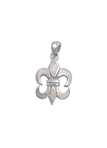 Pendentif Fleur de Lys orné d'Opale rose en Argent 925