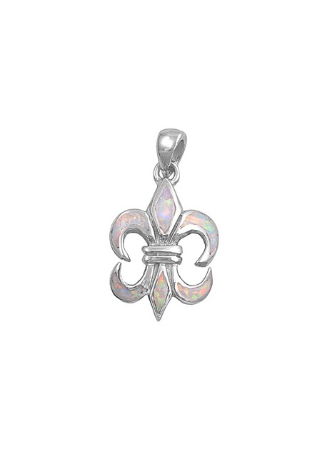 Pendentif Fleur de Lys orné d'Opale rose en Argent 925