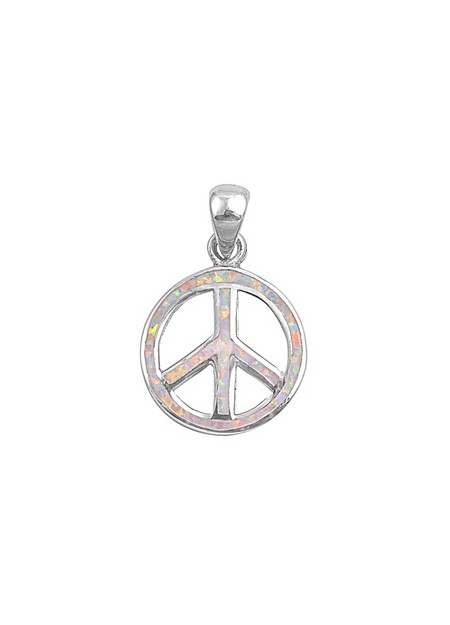 Pendentif Peace and Love orné d'Opale rose en Argent 925