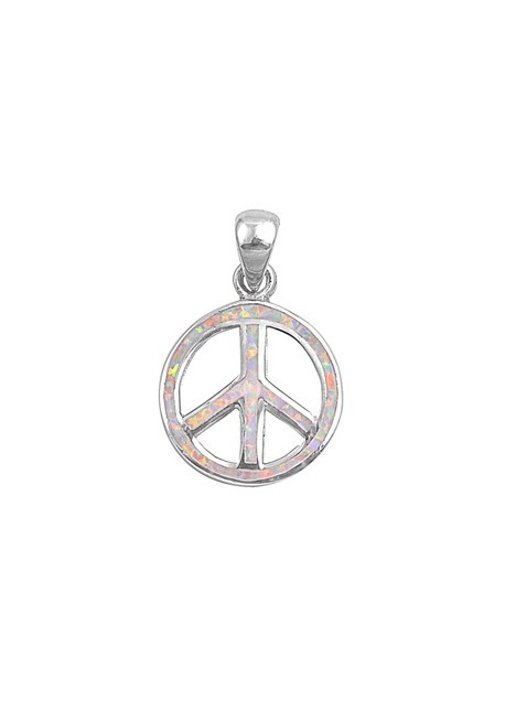 Pendentif Peace and Love orné d'Opale rose en Argent 925