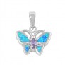 Pendentif Papillon orné d'Opale bleue d'une Améthyste violette en Argent 925