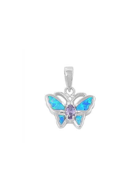 Pendentif Papillon orné d'Opale bleue d'une Améthyste violette en Argent 925