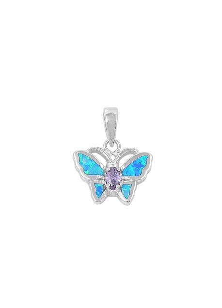 Pendentif Papillon orné d'Opale bleue d'une Améthyste violette en Argent 925