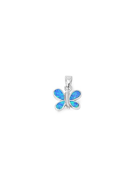 Pendentif Papillon orné d'Opale bleue en Argent 925