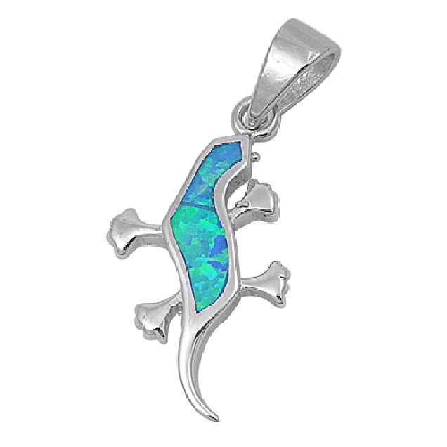 Pendentif Lézard orné d'une Opale bleue en Argent 925