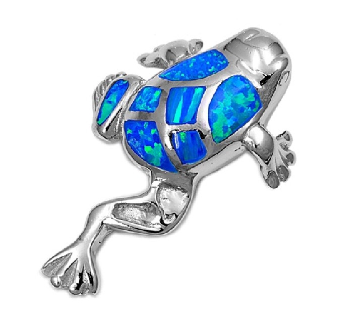 Pendentif Grenouille orné d'Opale bleue en Argent 925