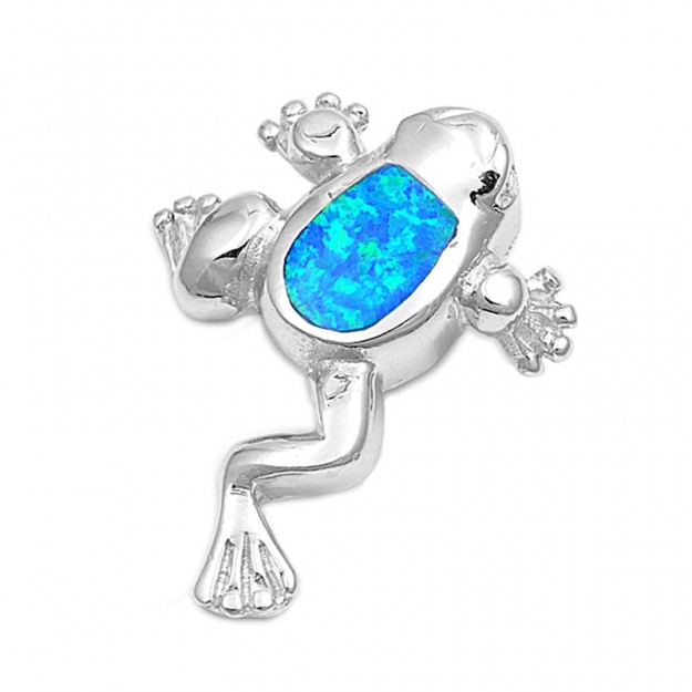 Pendentif Grenouille orné d'une Opale bleue en Argent 925