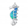 Pendentif Hippocampe orné d'Opale bleue & Zirconium en Argent 925