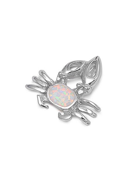 Pendentif Crabe orné d'une Opale blanche en Argent 925